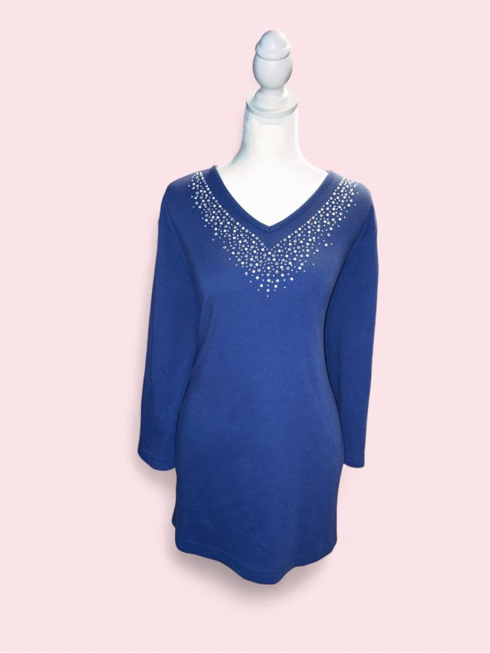 Blue V-Neck Embellished Women's Top